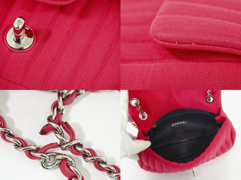 Authentic Chanel Mademoiselle Coco Mark Chain Shoulder Bag Pochette Canvas Pink