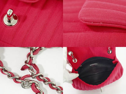 Authentic Chanel Mademoiselle Coco Mark Chain Shoulder Bag Pochette Canvas Pink