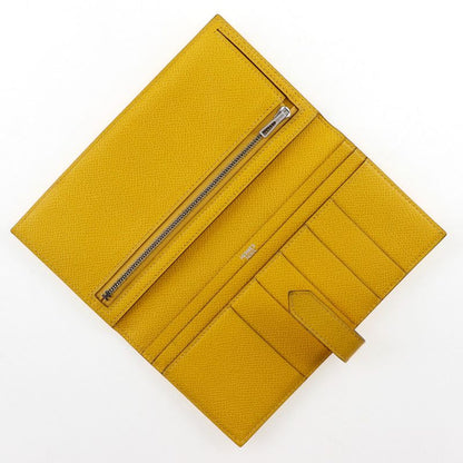 Hermes Bearn Vaux Epson Yellow □J Unisex Long Wallet