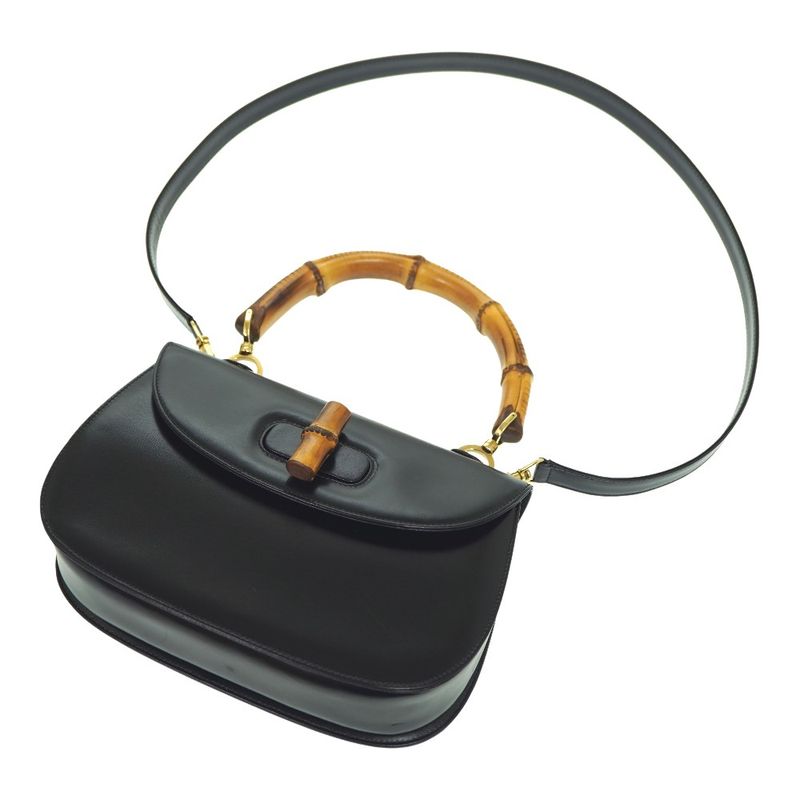 Gucci Bamboo Shoulder Hand Bag Leather Black With Black Shoulder Strap 1294gucci