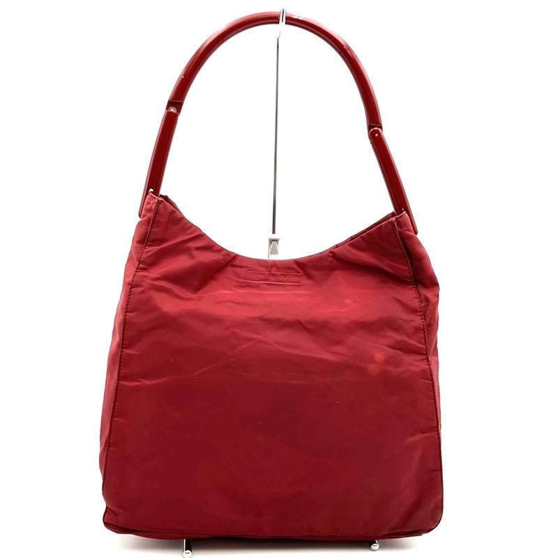 Prada Tote Handbag One Shoulder Plastic Handle Nylon Red Vintage Ladies Men