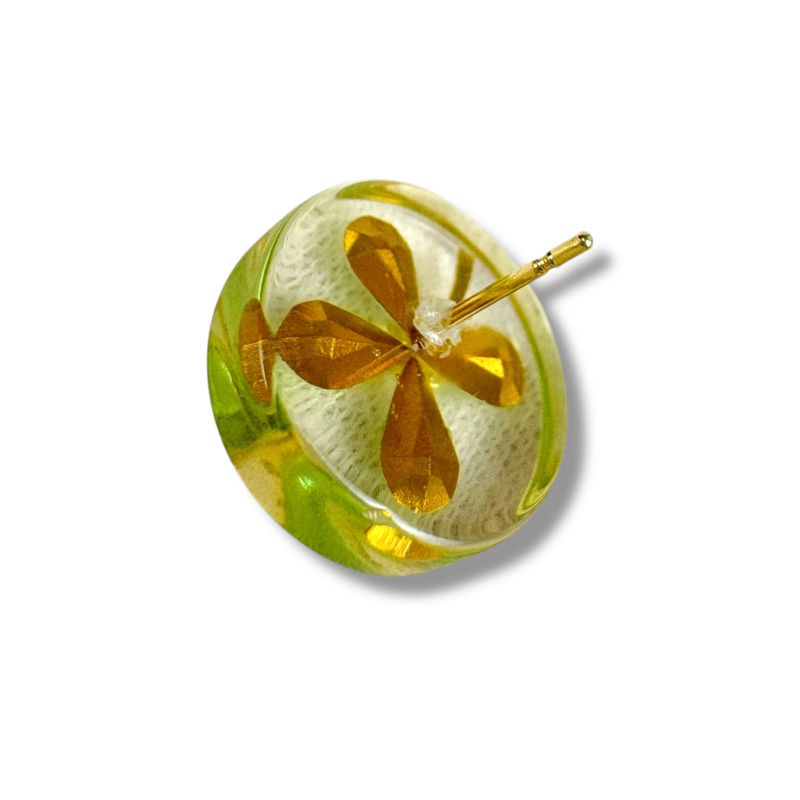 Chanel Clover Motif Earrings Circle Round Clear Green Mini Earrings Binaural