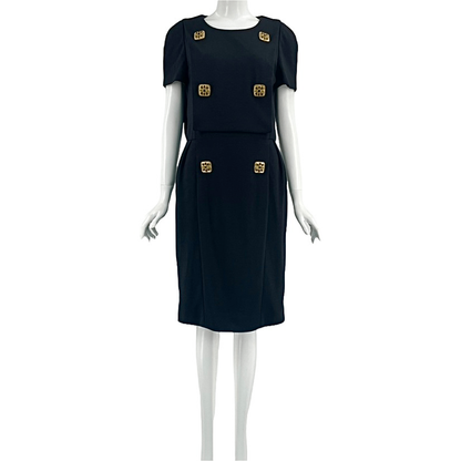 Chanel P41538v22445 Black Gripois Jeweled Wool Dress Size 40 Black