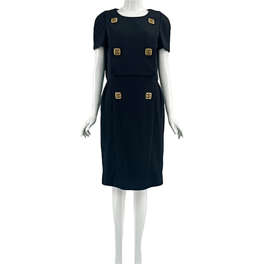 Chanel P41538v22445 Black Gripois Jeweled Wool Dress Size 40 Black