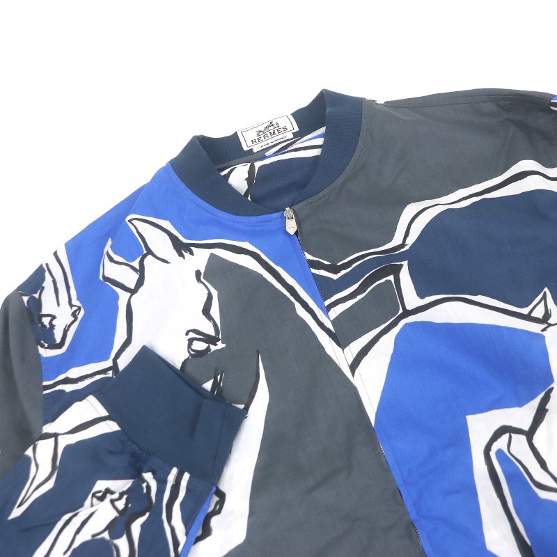 Hermes 2021 Horse All Over Light Hand Blouson Jacket Blue Gray 43 With Box Made