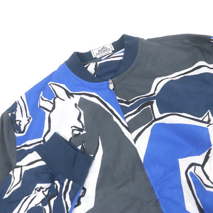 Hermes 2021 Horse All Over Light Hand Blouson Jacket Blue Gray 43 With Box Made