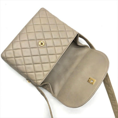 Chanel CC Logo Quilted Turnlock Lambskin Shoulder Bag Gray