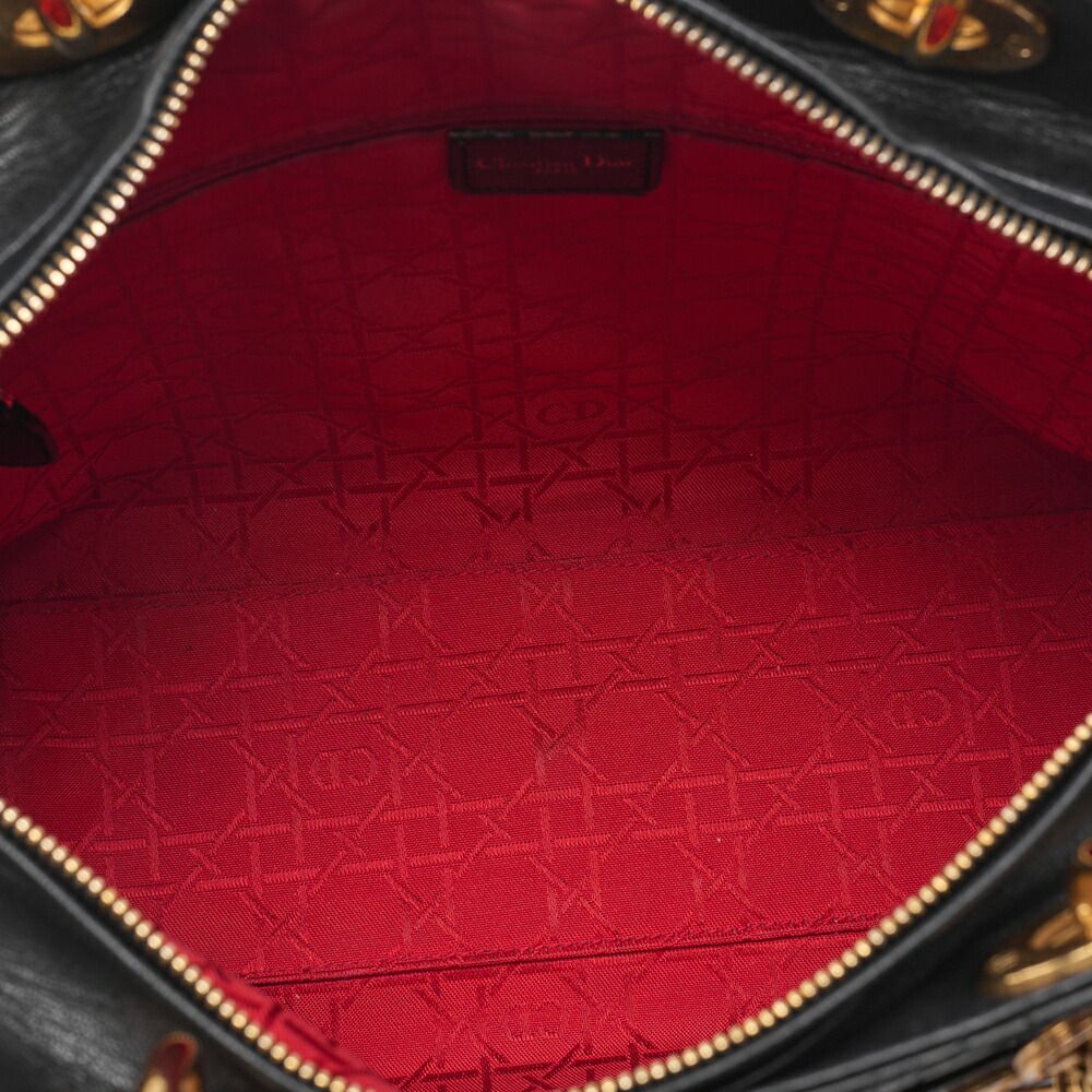 DIOR Lady Dior Cannage Handbag 2-way Lamb Skin Black Large Size (gold Hardware)