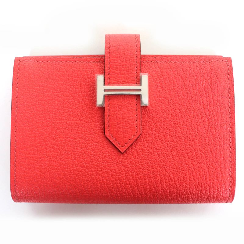 Hermes Bearn Mini Chevre Rose Texas Silver Hardware Mini Wallet Fold Wallet