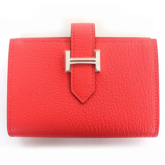 Hermes Bearn Mini Chevre Rose Texas Silver Hardware Mini Wallet Fold Wallet