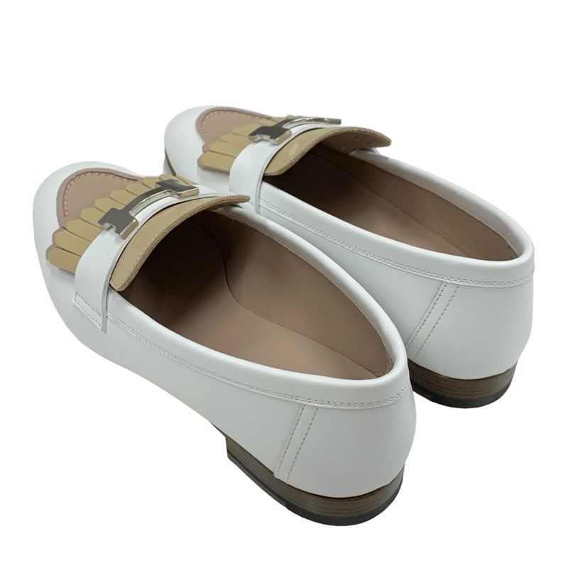 Hermes Royale Loafer Leather Shoes Leather White Beige White Silver Moccasin
