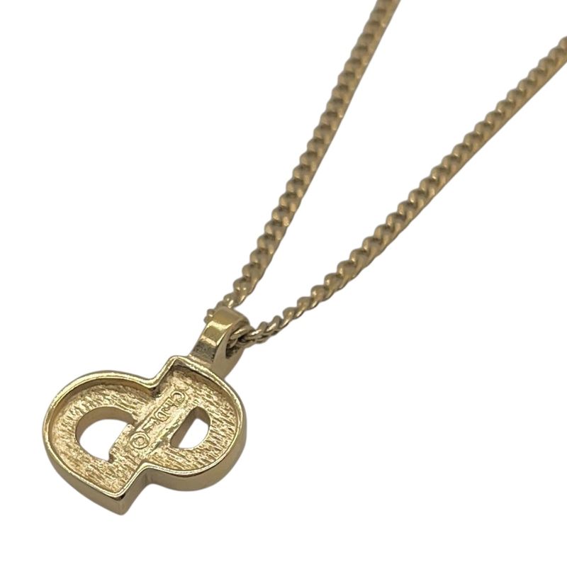 Christian DIOR Necklace Plated Metal Plated Metal Rhinestone CD Logo Gold
