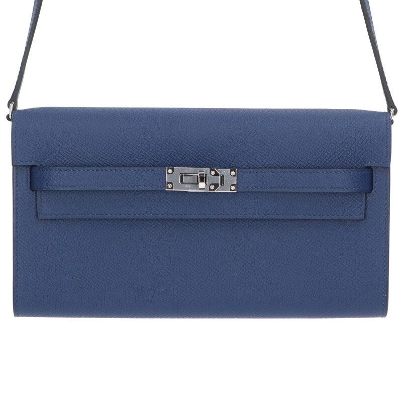 Hermes Kelly Togo K Engraved Svhardware Vaux Epson Blue Saphir Wallet Women's