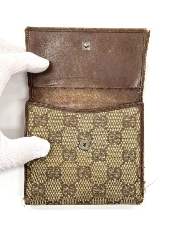 Gucci GG Canvas Leather Compact Wallet Double Fold Wallet Double Hook 05504
