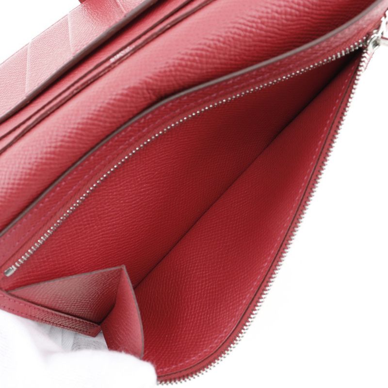 Hermes Bearn Souffle Vaux Epson Red □R Ladies Long Wallet