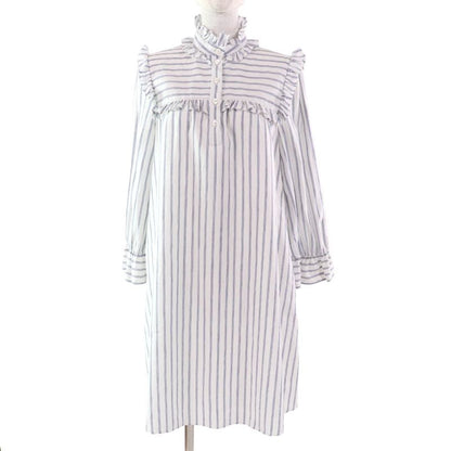 Celine 2r658077i Linen Blend Mini Prairie Stripe Ruffle Dress Shirt Dress White