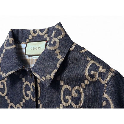 Gucci Jumbo GG Denim Jacket Outerwear Women's Blue Ivory Metal Button #36 Made