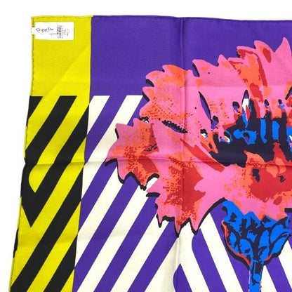 Christian DIOR Small Accessories Scarf Large Size D-flower Pop Flower Logo Silk
