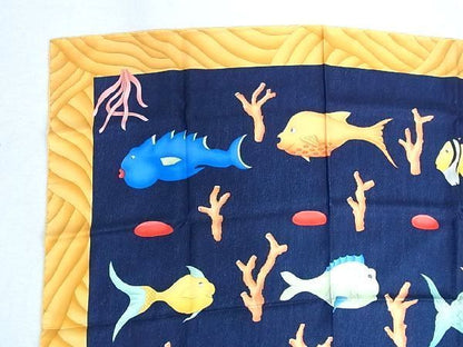 Bvlgari 100% Silk Fish Large Scarf Stole Women's Yellow And Navy Av1732