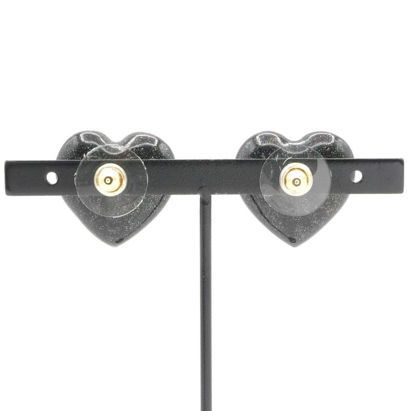 Chanel Earrings Earring Gold Black Coco Mark Rhinestone Heart