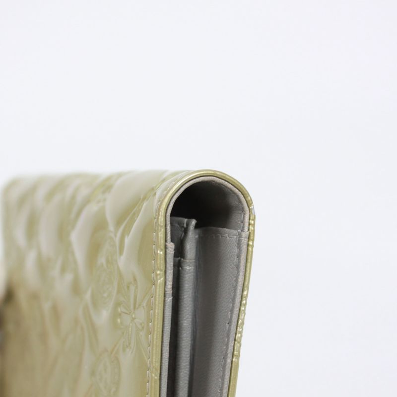 Chanel Bifold Long Wallet Enamel Light Yellow Wallet Silver