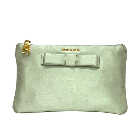 Prada Pouch Light Green Satin Preowned 210 Prada Ribbon