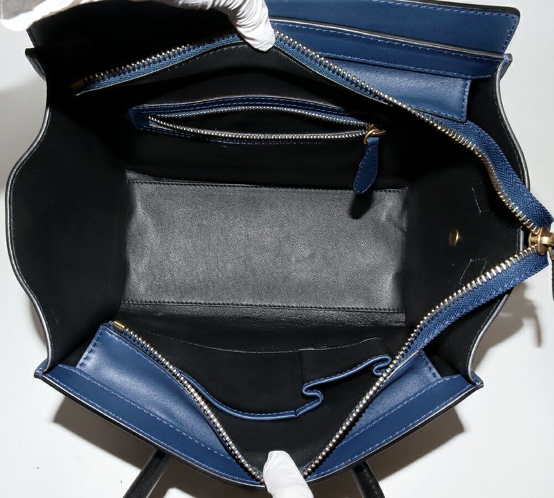 Celine Tote Handbag Luggage Micro Shopper Smooth Calfskin Navy Black