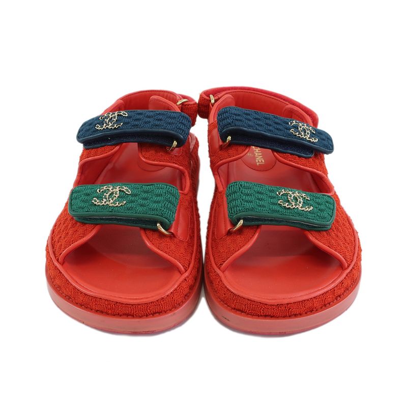Chanel Sports Sandals Red Multicolor - G35927 36 Notation Leather CC
