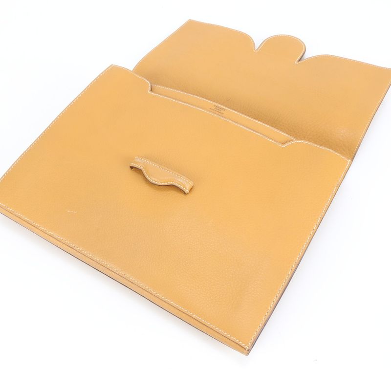 Hermes Phaco Marked O Leather Second Bag Clutch Pouch Commuter Business Beige