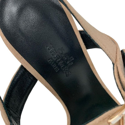 Hermes Sandals Shoes Suede Pink Beige Pink Gold H Buckle Bijou Strap