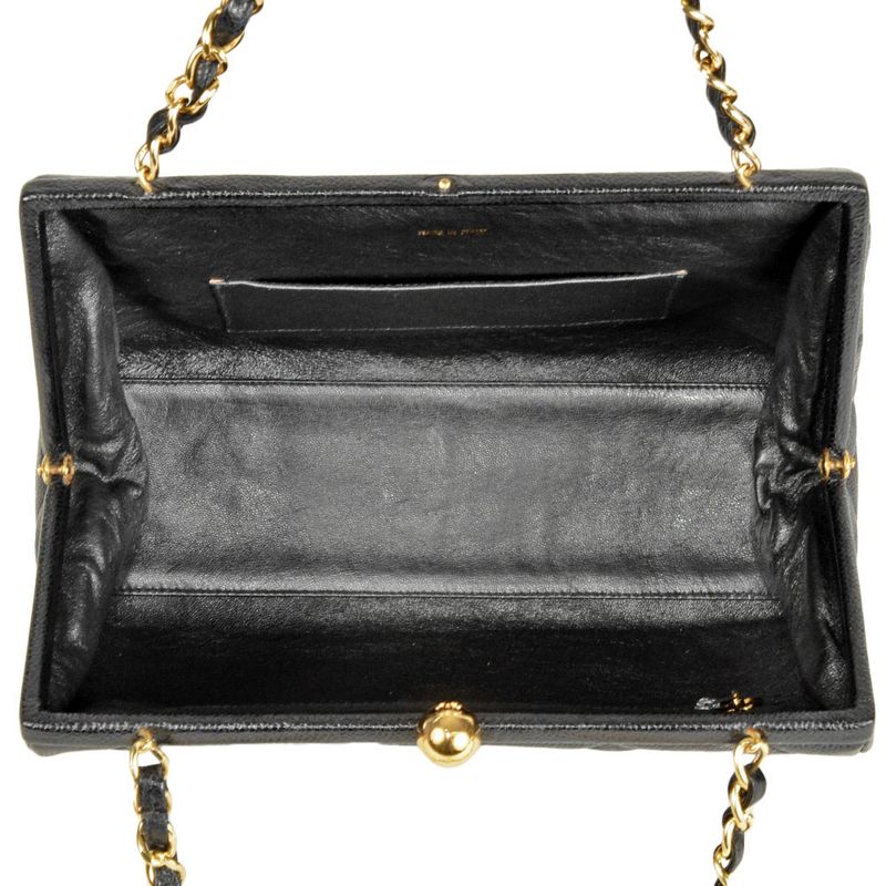 Chanel Handbag Caviar Skin Black Gold Hardware 3rd Platform Gusset Vintage