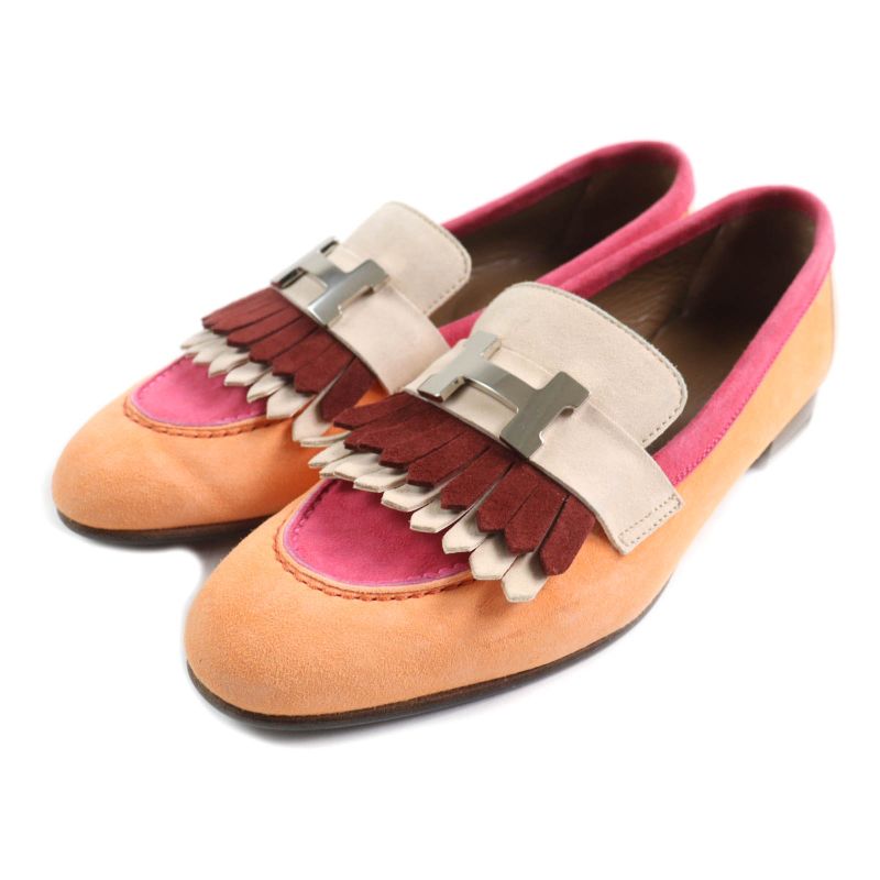 Hermes 181071z Royale Hhardware Attached Tassel Almond Toe Suede Leather Loafer