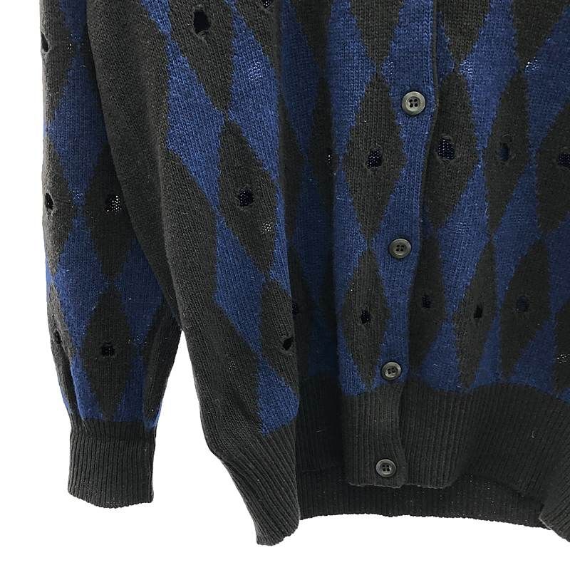 Prada - 2011 - Argyle Damaged V-neck Cardigan - 40 - Brown Blue - Women's