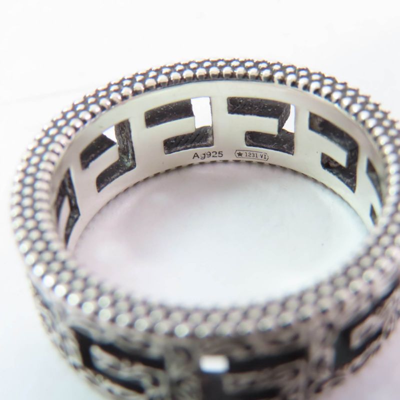 Gucci Arabesque Square G Ag925 Ring Silver 11 With Box And Storage Bag Made In