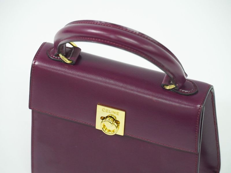 Authentic Celine Leather Handbag Purple Bag Pre-owned [follow-up Discount