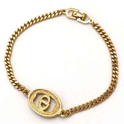 Christian DIOR Bracelet CD Logo Rhinestone Oval Gold Color Accessories Women