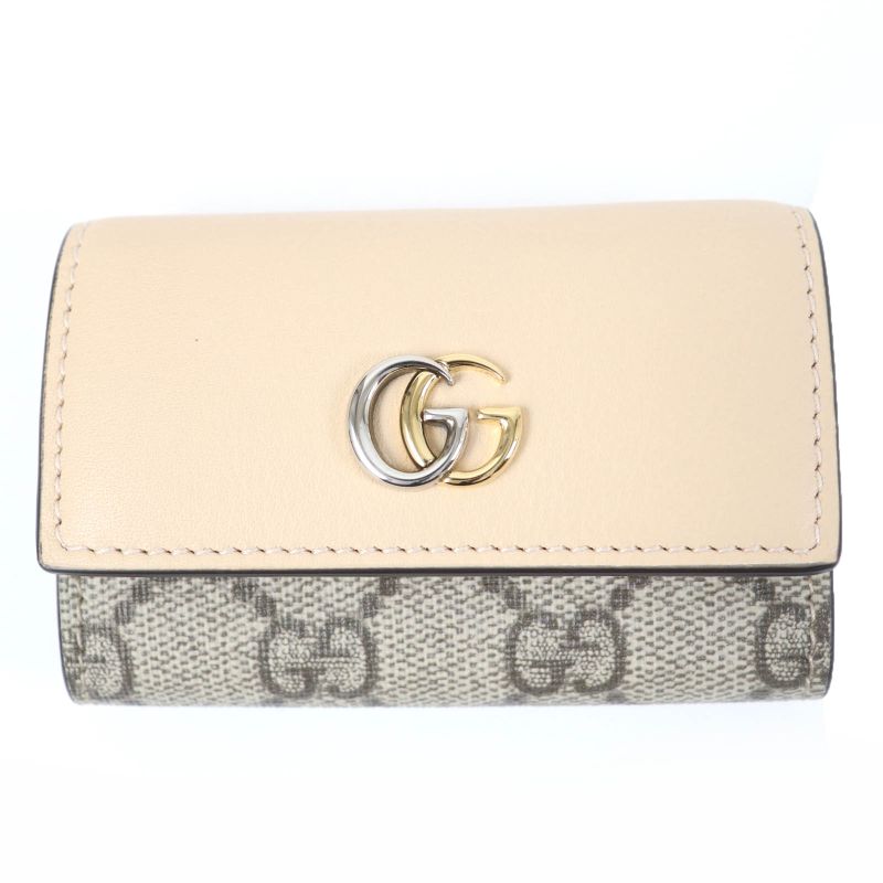 Gucci 795649 Double G Key Case Leather GG Supreme Canvas Beige With Box And