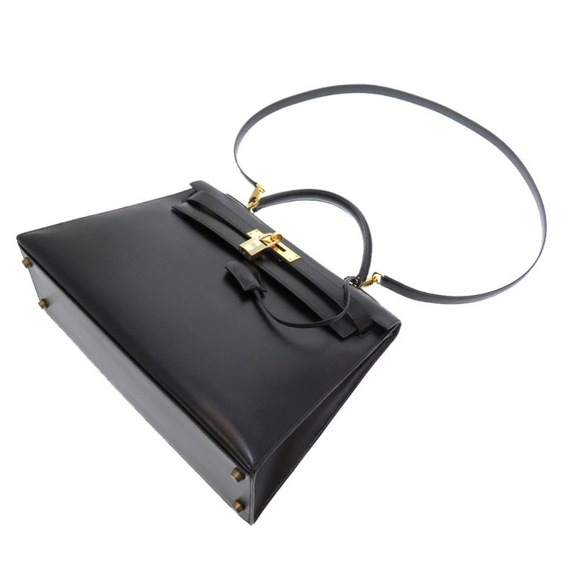 Hermes Kelly 32 Outer Stitch Box Calf Black Gold Hardware 00V Engraved Handbag