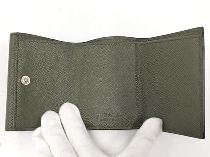 Prada Trifold Wallet With Triangular Logo Leather Green 2mh042