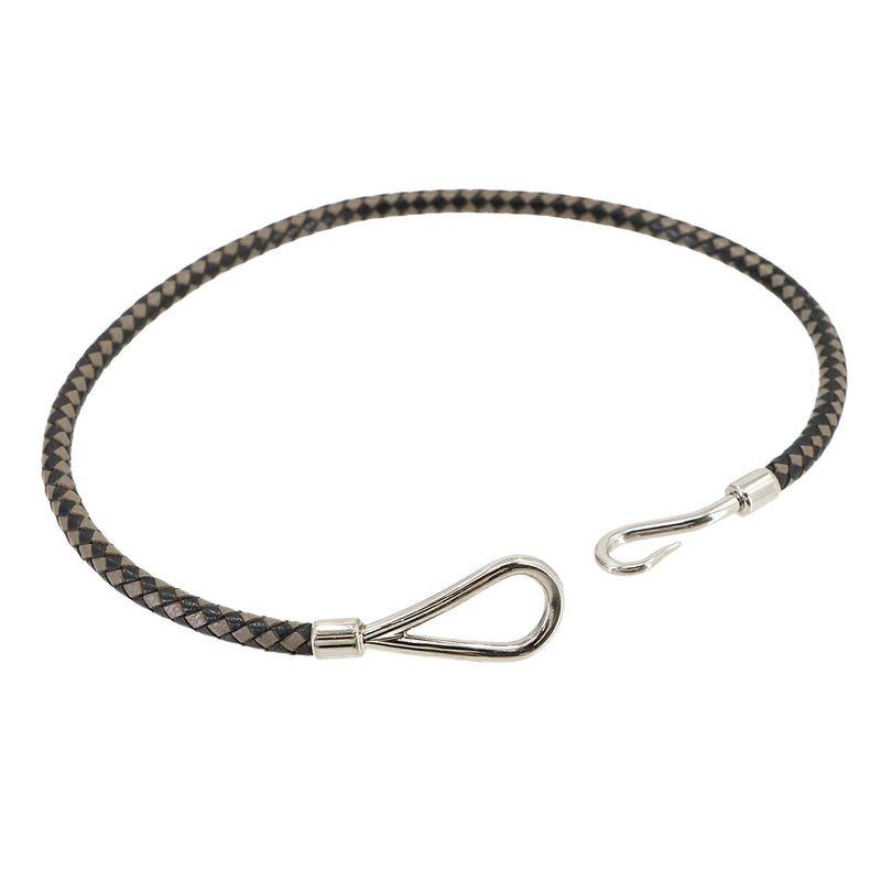 Hermes Jumbo Bracelet Choker Leather Black Gray Silver Hardware Jumbo Bracelet
