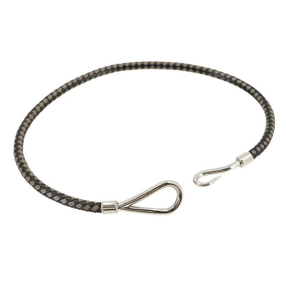 Hermes Jumbo Bracelet Choker Leather Black Gray Silver Hardware Jumbo Bracelet