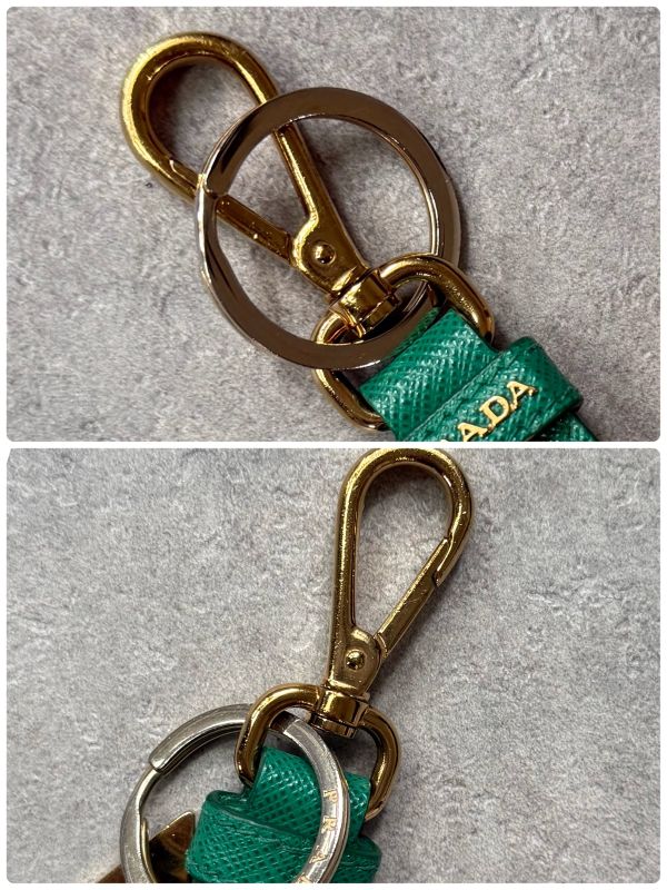 Prada Triangle Logo Plate Key Ring Key Holder Saffiano Leather 1pp142 Green