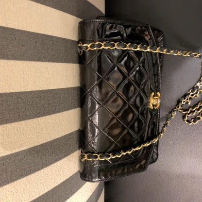 Chanel Diana Matelasse Enamel Shoulder Bag Black