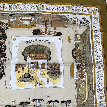 Hermes Carre 90 RE TOUR A LA Terre Homeward Bound Silk Scarf Blawan