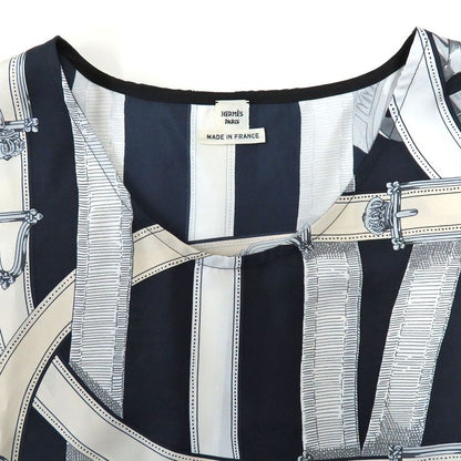 Hermes Sleeveless Tops Silk Belt Pattern 36 Navy-black Ladies Apparel
