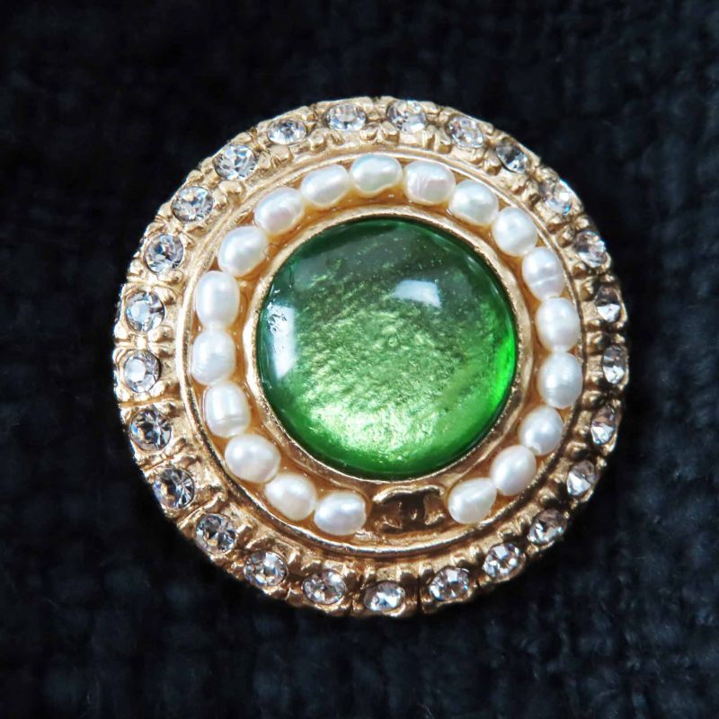 CHANEL 12A P43994 Silk Gripore Button Shawl Collar Single Color Tweed Jacket