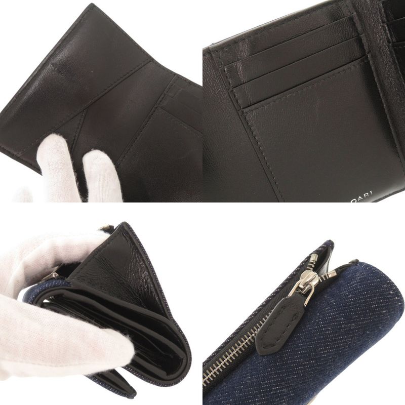 Bulgari Clip Denim Blue Trifold Wallet 1905 Bvlgari