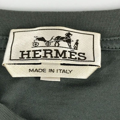 Hermes Short Sleeve T-shirt Horse Leather Patch Leather Tag Cotton Gray Khaki