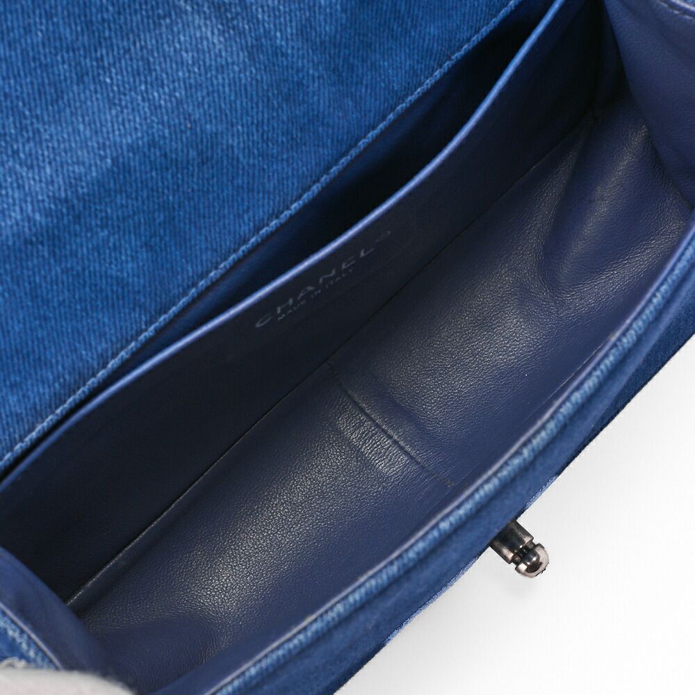 Chanel Boy Chanel Matelasse Chain Shoulder Denim Blue With Silver Hardware