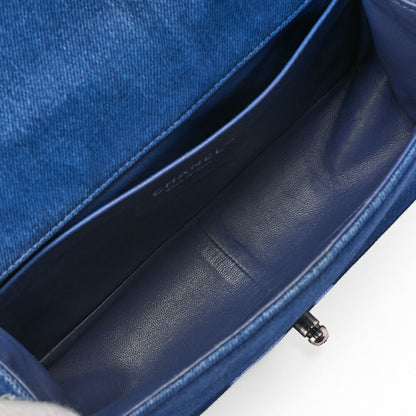Chanel Boy Chanel Matelasse Chain Shoulder Denim Blue With Silver Hardware